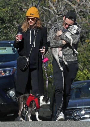 Kate Mara - Takes her dogs for a walk in Los Angeles