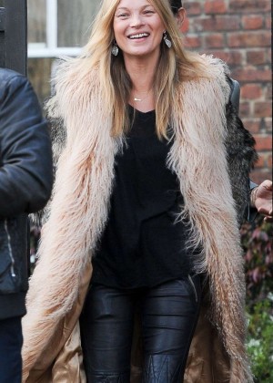 Kate Moss in Furry Coat at Cotswolds