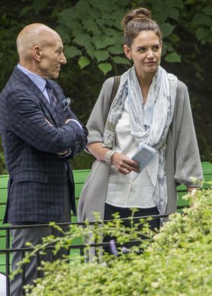 Katie Holmes and Patrick Stewart Filming in a Park in Montreal