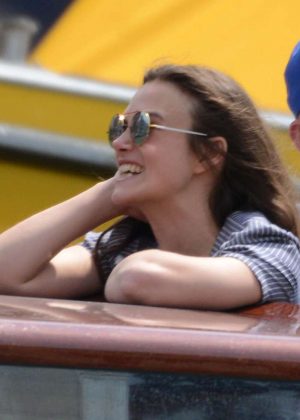 Keira Knightley on a taxi boat in Venice