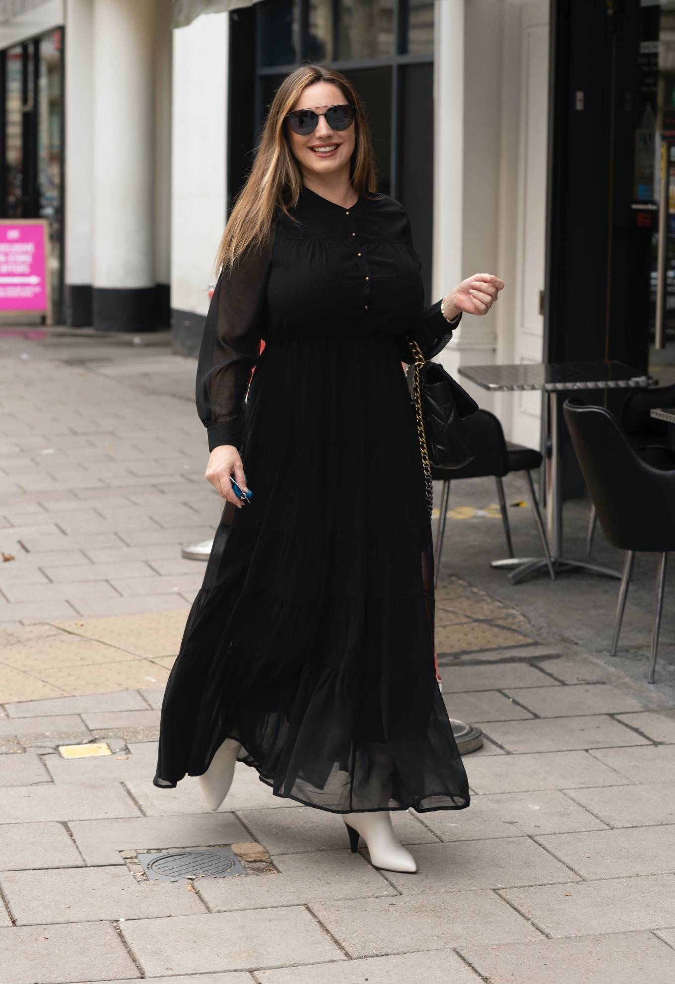 Kelly Brook – In a black maxi dress at Global Radio in London