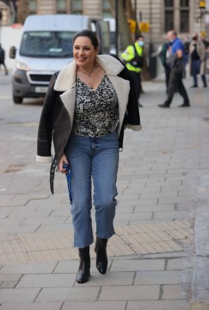 Kelly Brook - Looking chic in denim and floral blouse in London