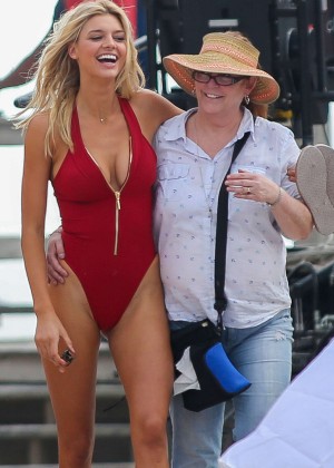 Kelly Rohrbach in Red Swimsuit on'Baywatch' set in Boca Raton adds