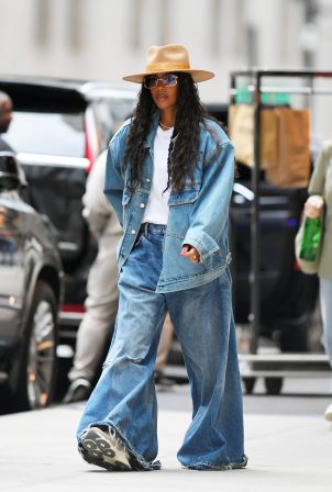 Kelly Rowland - Wearing a double denim outfit while out in New York