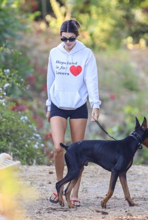 Kendall Jenner - Hiking in Malibu with doberman and dad in Malibu