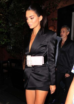 Kendall Jenner in Black Satin Blazer Dress - Out in New York