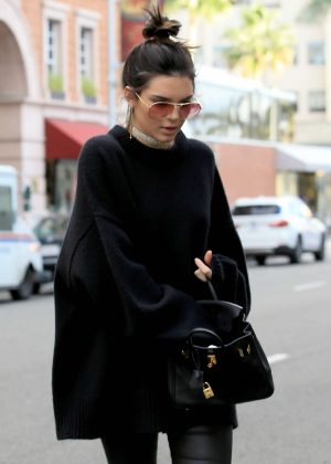Kendall Jenner in Black Shopping in Beverly Hills