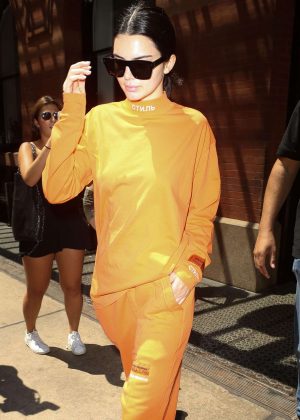 Kendall Jenner in Orange Leaving her hotel in NYC