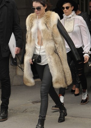Kendall Jenner in Fur Coat out in Paris