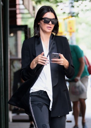 Kendall Jenner in Ripped Pants Out in NYC