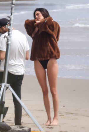 Kendall Jenner - Spotted during a beach photo shoot in Malibu