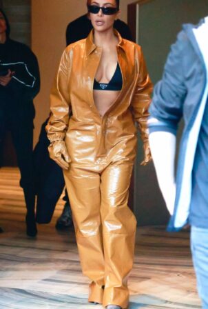 Kim Kardashian - Rocks a PVC leather outfit during Milan Fashion Week 2022