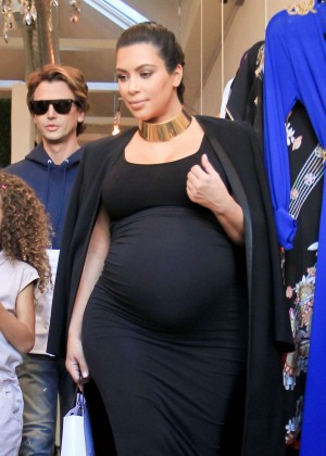 Kim Kardashian in Black Tight Dress Shopping in LA
