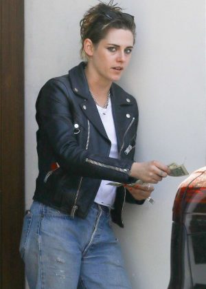 Kristen Stewart in Rocks Black Leather Jacket out in Los Angeles