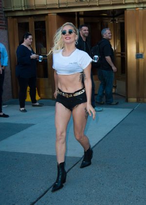 Lady Gaga in Short Shorts Leaving her apartment in New York