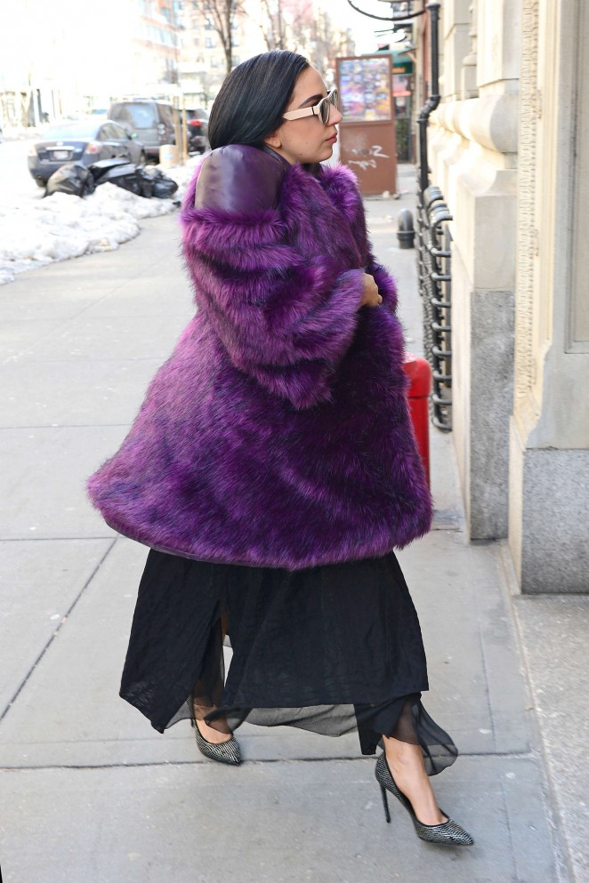 Lady Gaga in Purple Fur Coat -06 – GotCeleb