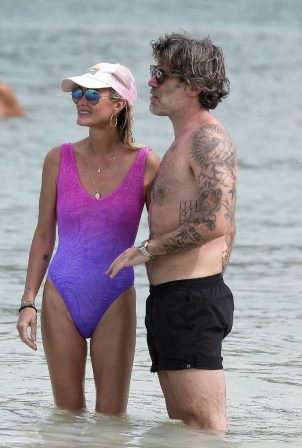 Laeticia Hallyday - In a swimwear on a holiday at the beach in St Barths