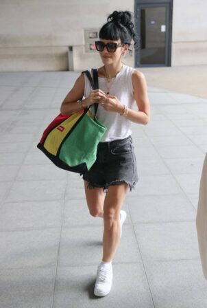 Lily Allen - Out in tiny denim shorts arriving on set of BBC The One Show