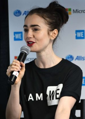 Lily Collins at We Day founder Craig Kielburger in Seattle
