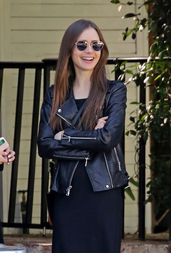 Lily Collins in Leather Jacket - Out in West Hollywood