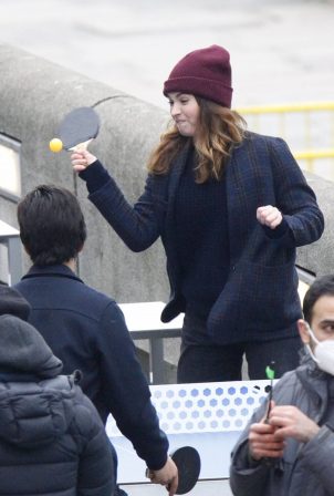 Lily James - With Shazad Latif on set of 'What's Love Got To Do With It' in Southwark