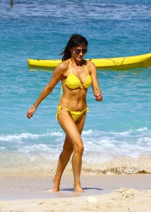 Lizzie Cundy in Yellow Bikini in Barbados