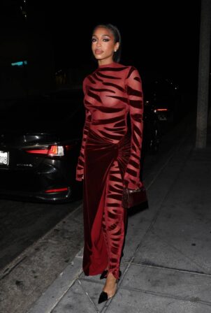 Lori Harvey - In a red velvet dress at The Fleur Room in West Hollywood