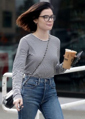 Lucy Hale in Jeans out for coffee in West Hollywood