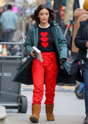 Lucy Hale in Red Pants - Leaves the set of 'Riverdale spin-off' in NY