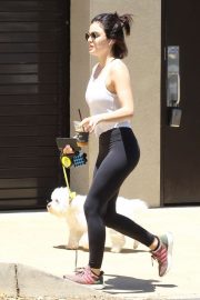 Lucy Hale with her dog Elvis out in Hollywood Hills