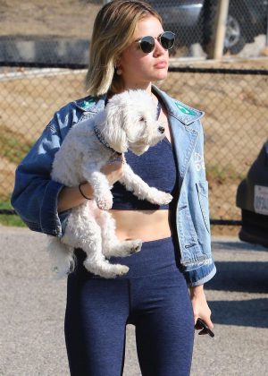 Lucy Hale - With her pup at a dog park in LA