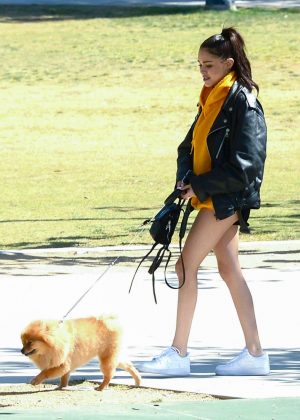 Madison Beer with her Pomeranian dog in Los Angeles