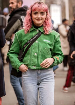Maisie Williams in Green Jacket at Heron Preston Show in Paris