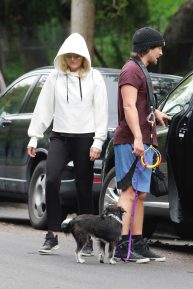 Malin Akerman and Jack Donnelly visit Griffith Park with dog Sebastian
