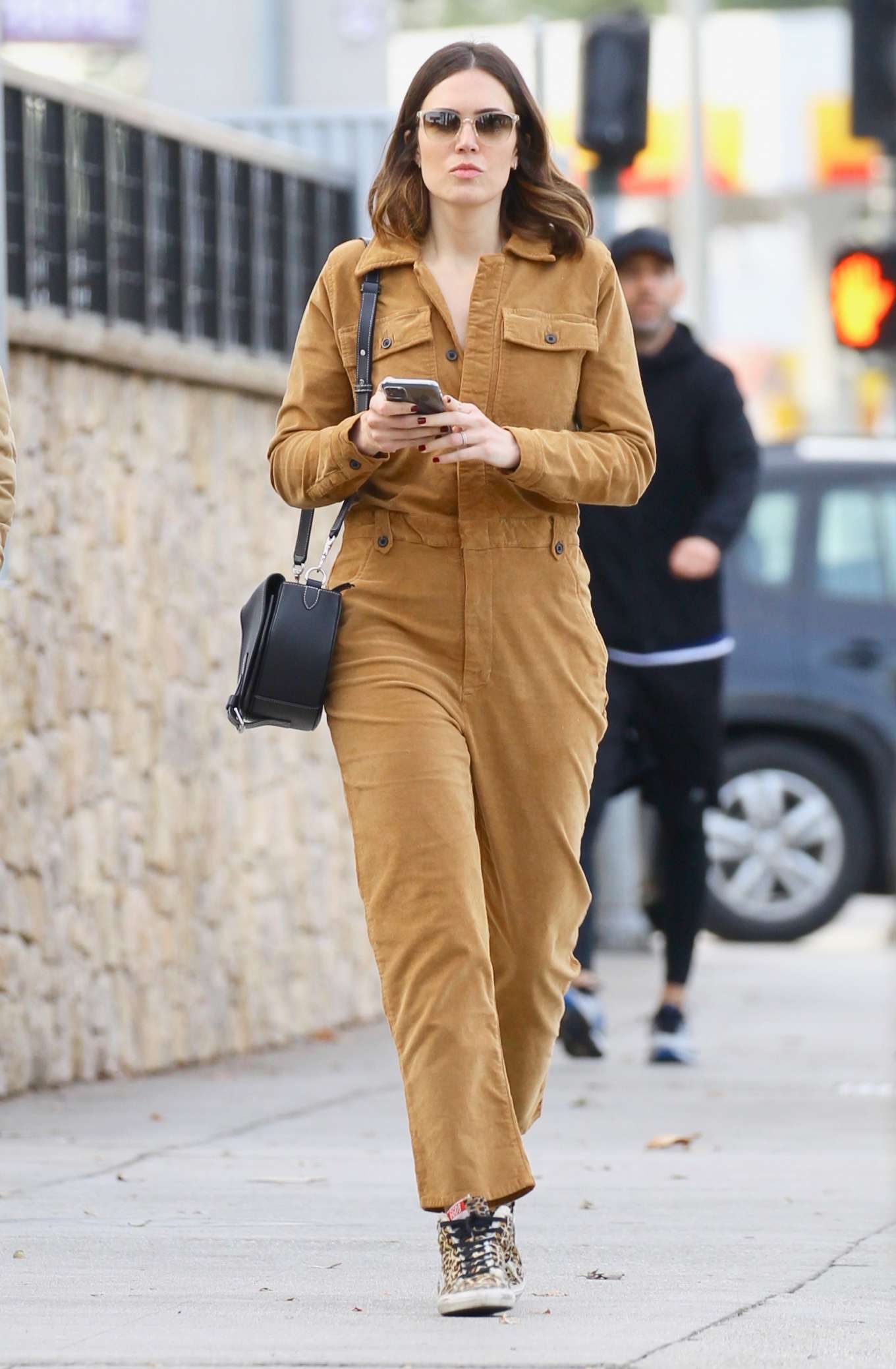 Mandy Moore in Brown Jumpsuit with her husband Out in Los Feliz – GotCeleb