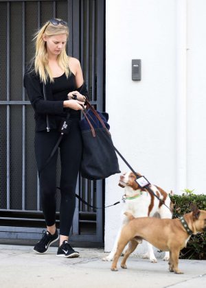 Marloes Horst at Alex Pettyfer house with his dogs in Los Angeles