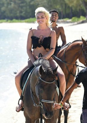 Megan Barton Hanson in Black Bikini on holiday in Mauritius