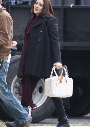 Megan Boone on the set of 'The Blacklist' in Yonkers