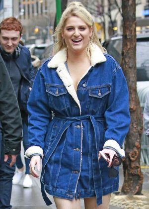 Meghan Trainor in Denim Robe Jacket out in New York City