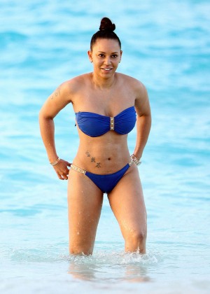 Melanie Brown in Blue Bikini in Turks & Caicos