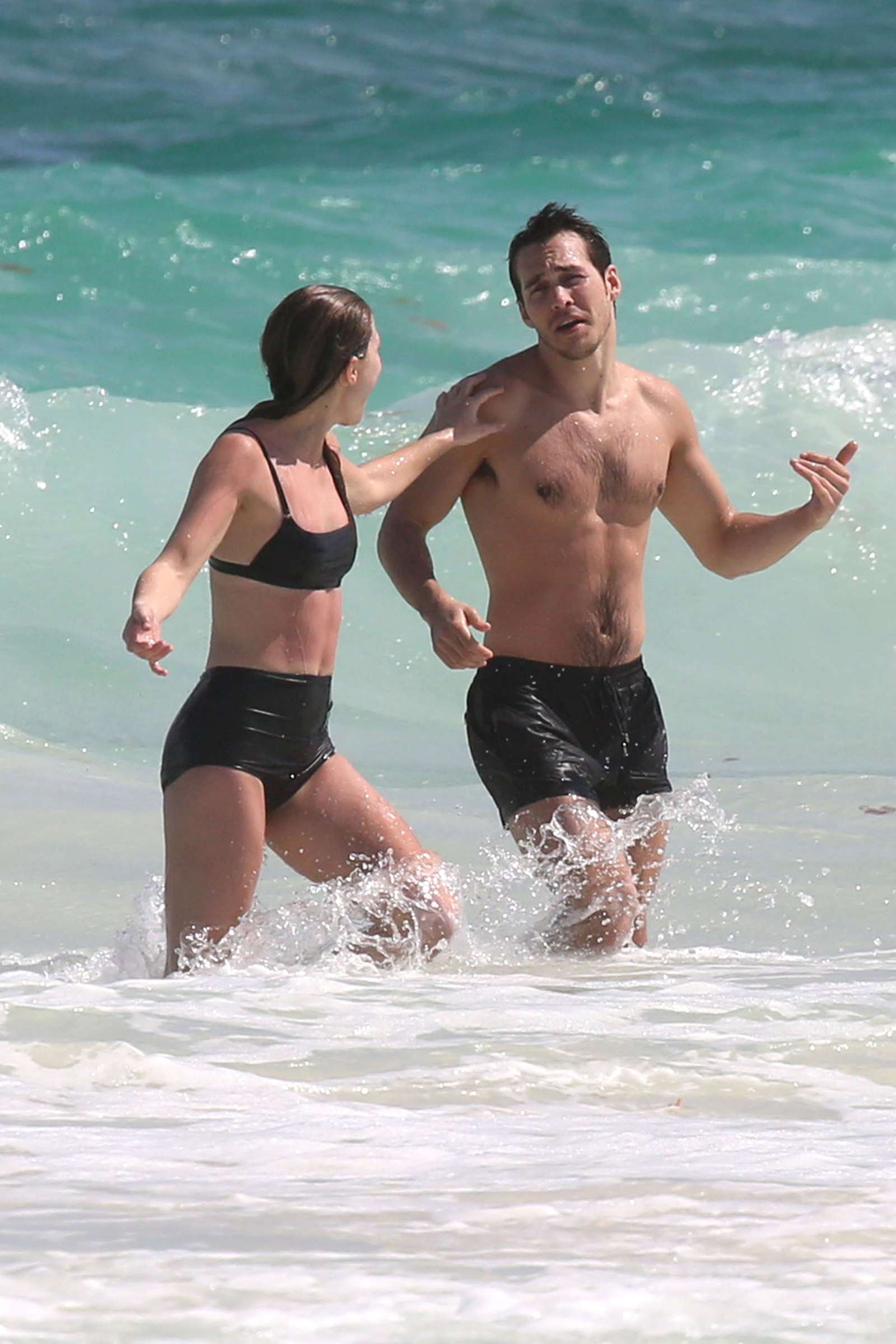 Melissa Benoist in Black Bikini at the Beach in Cancun | GotCeleb