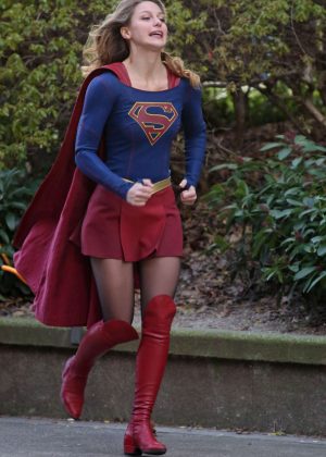 Melissa Benoist on Set of 'Supergirl' in Vancouver