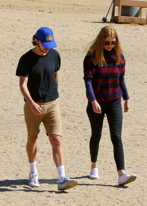 Mia Goth and Shia LaBeouf on the beach in Los Angeles