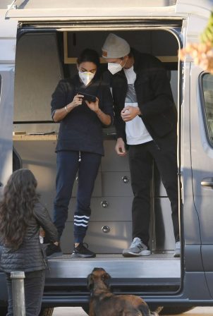 Mila Kunis - With Ashton Kutcher pick up their luxury camper van in Los Angeles