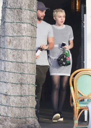 Miley Cyrus and Patrick Schwarzenegger Leaves Restaurant in Los Angeles