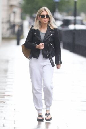 Mollie King - in joggers sandals and crop top in London