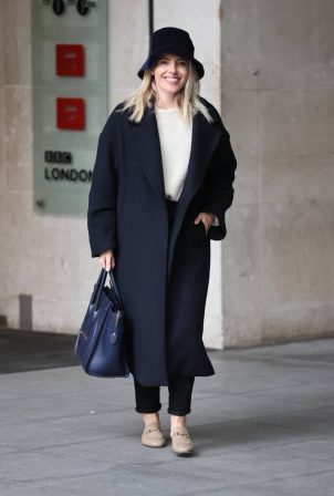 Mollie King - Wearing smart denim and stylish blue hat at BBC studios in London