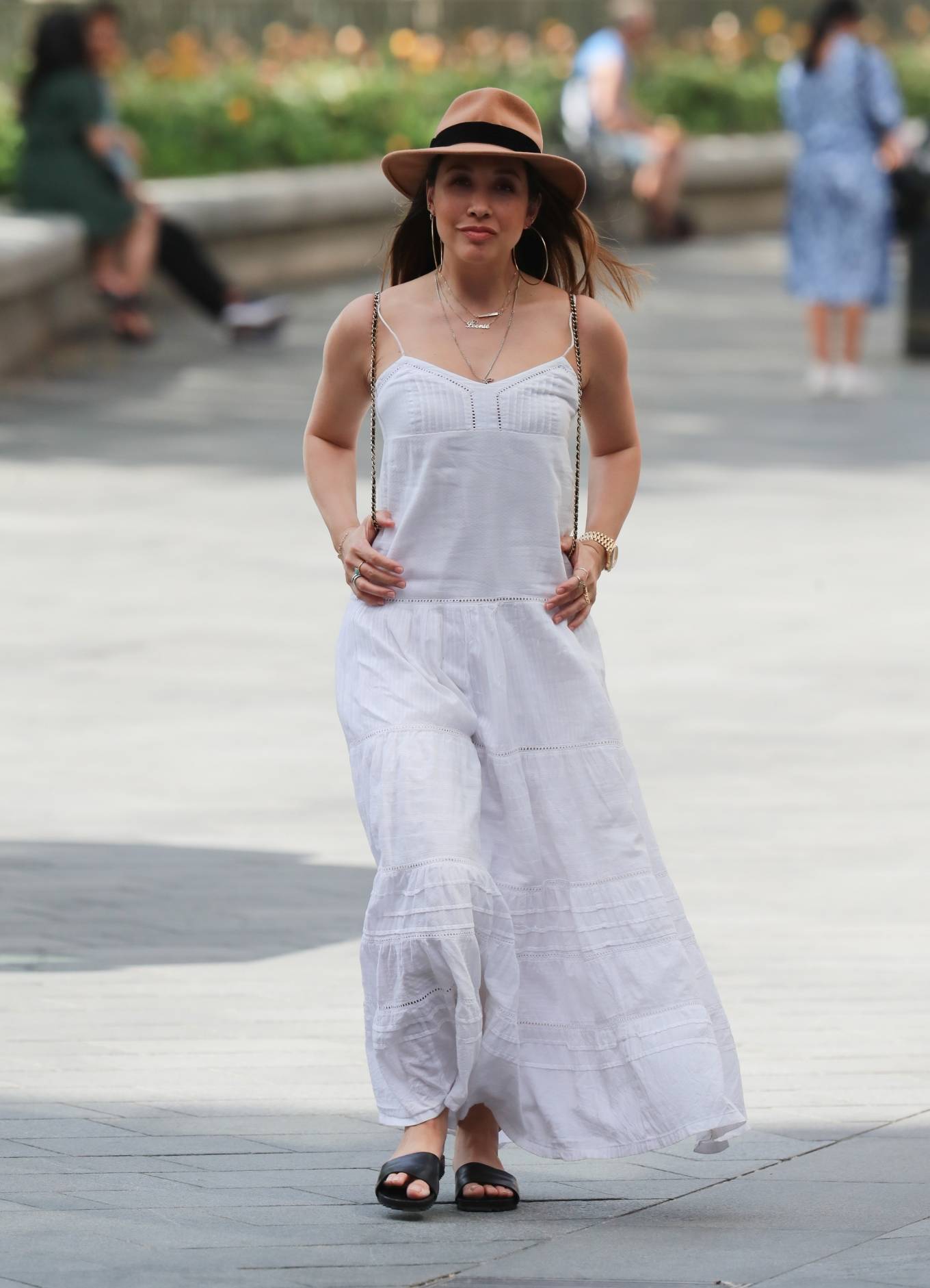 Myleene Klass â€“ In white dress at Smooth Radio Studios