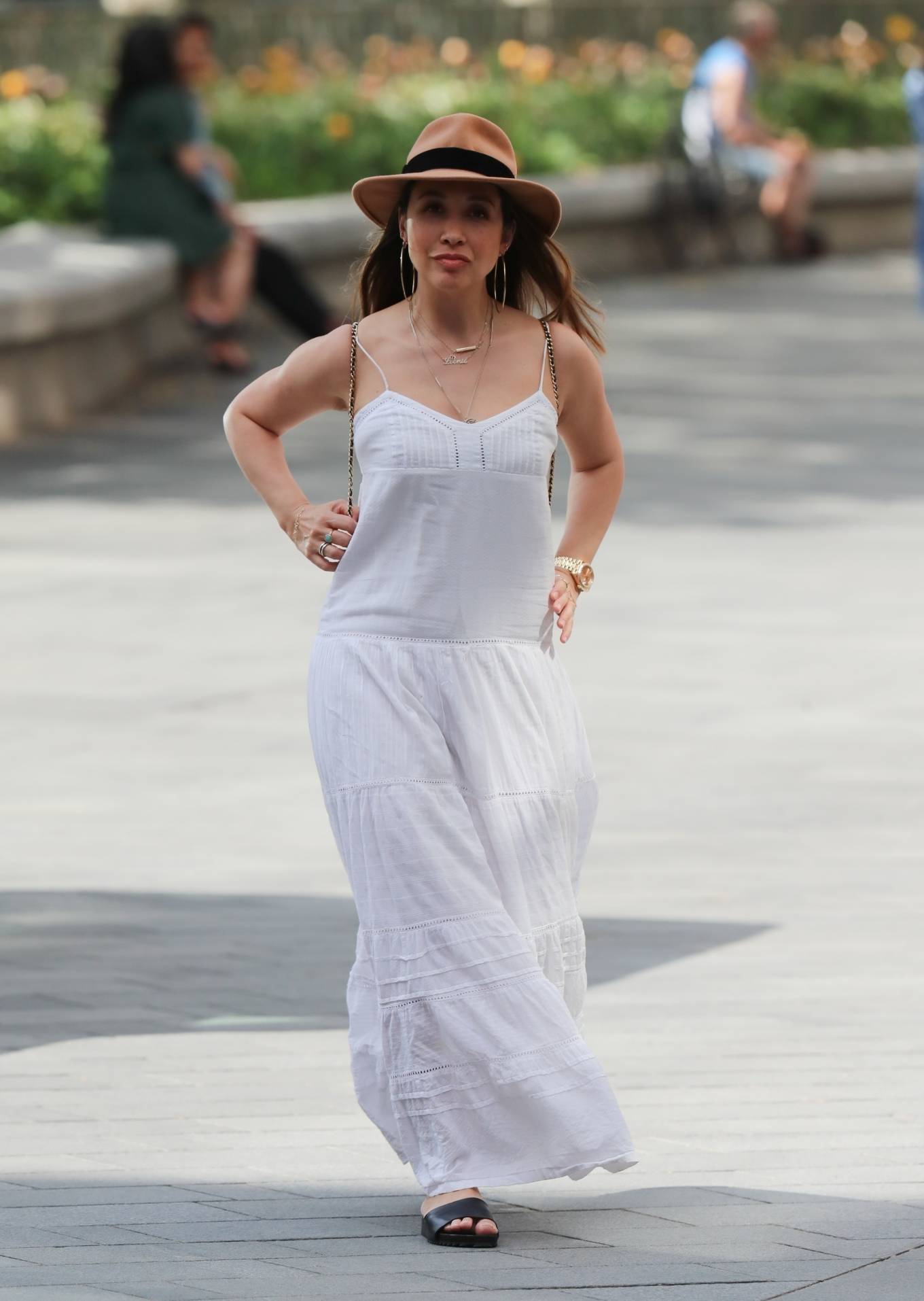 Myleene Klass â€“ In white dress at Smooth Radio Studios