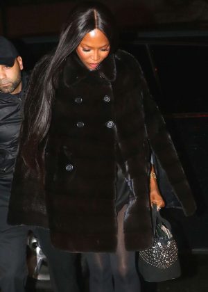Naomi Campbell in Black Fur Coat Out in New York